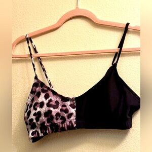 SHEIN black and cheetah swim top, size large
